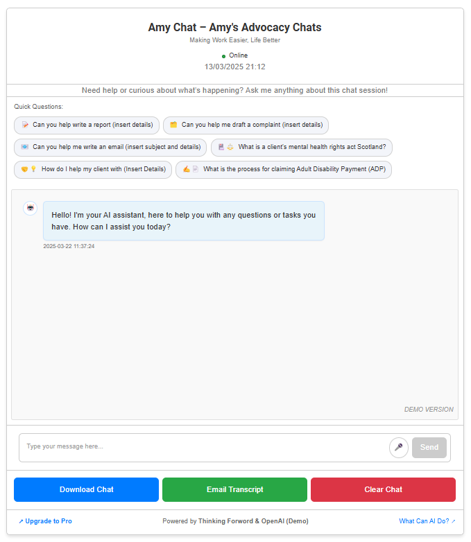 Amy Chat enterprise AI platform interface